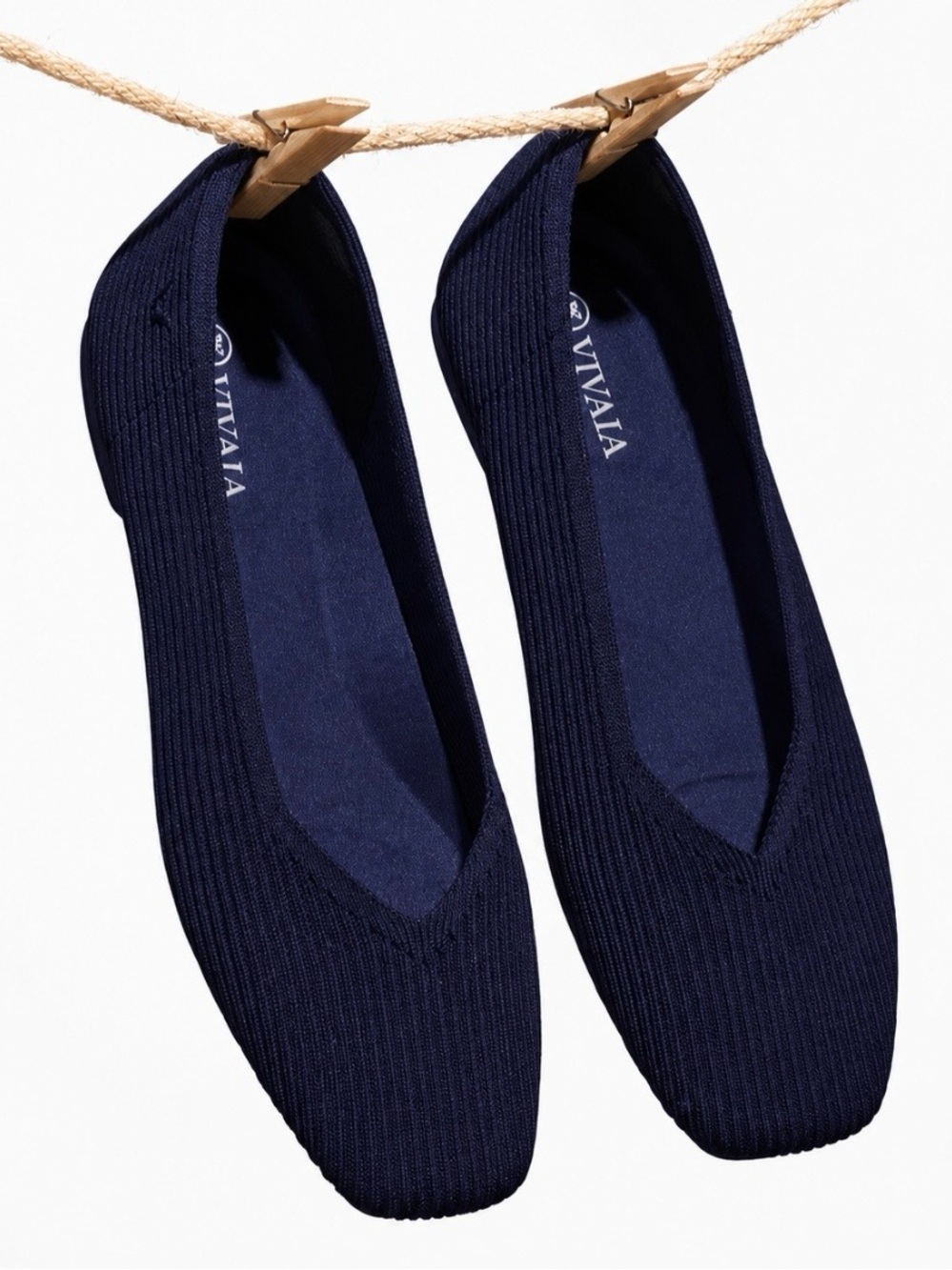 Vivaia Margot Ballet Flat Square Toe Navy Ribbed Knit **no insoles US 10.5 Wide